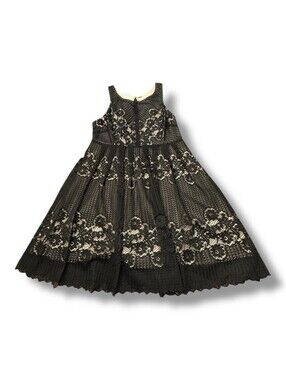 Free People Rocco Fit & Flare Dress Black Mini Open Back Pleated Lace Women’s 8